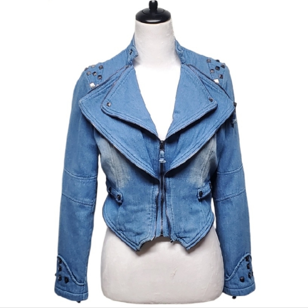ChouYatou Denim Blue Jean Studded Jacket Size Medium